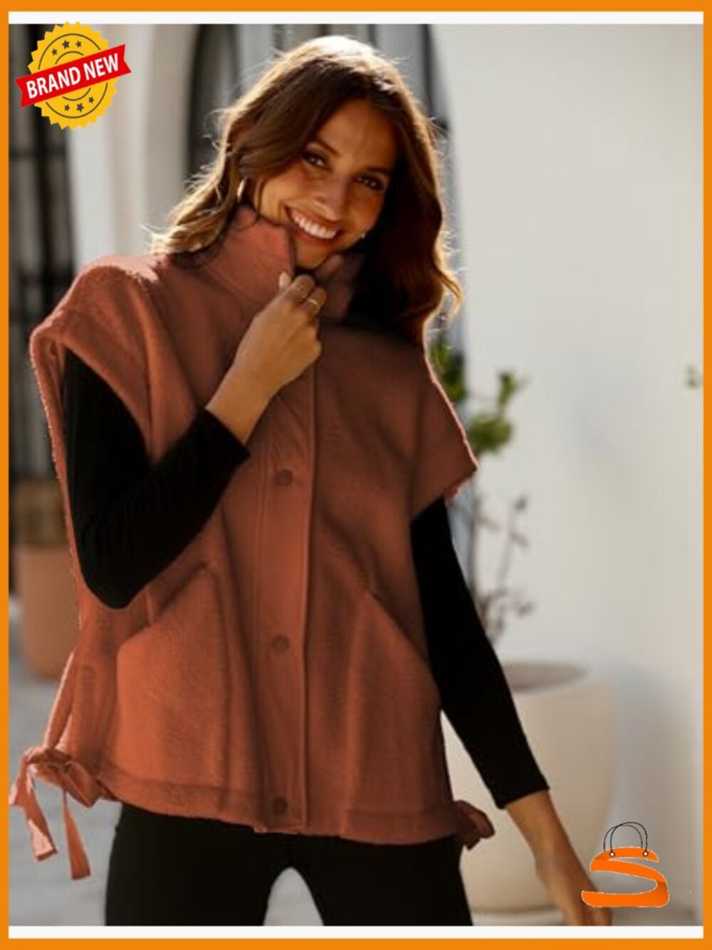 Oversized Fleece Vest Sleeveless Sherpa Jacket Button Down Gilet with Pockets - Picture 5 of 7
